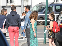 Students leaving college on the first day of school on September 1, 2020 in Chateaubriant, in western France. Due to the coronavirus epidemi...