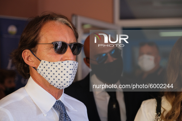 Head coach Italy Roberto Mancini arrives, on the occasion of the reopening of schools and the start of the new school year,  'Tutti a scuola...