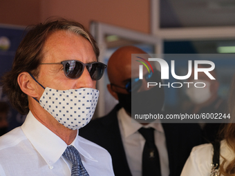 Head coach Italy Roberto Mancini arrives, on the occasion of the reopening of schools and the start of the new school year,  'Tutti a scuola...