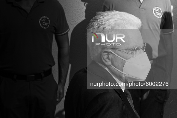 (EDITOR'S NOTE: Image was converted to black and white) The President of the Italian Republic Sergio Mattarella arrives, on the occasion of...