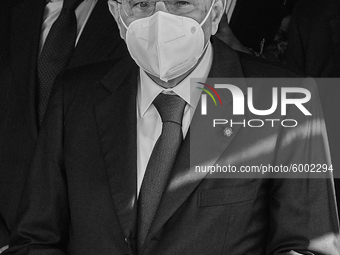 (EDITOR'S NOTE: Image was converted to black and white) The President of the Italian Republic Sergio Mattarella arrives, on the occasion of...