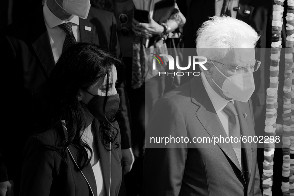 (EDITOR'S NOTE: Image was converted to black and white) The President of the Italian Republic Sergio Mattarella arrives, on the occasion of...