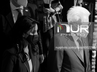 (EDITOR'S NOTE: Image was converted to black and white) The President of the Italian Republic Sergio Mattarella arrives, on the occasion of...