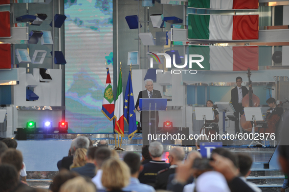 The President of the Italian Republic Sergio Mattarella speaks, on the occasion of the reopening of schools and the start of the new school...