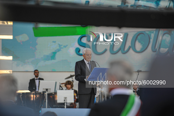 The President of the Italian Republic Sergio Mattarella speaks, on the occasion of the reopening of schools and the start of the new school...