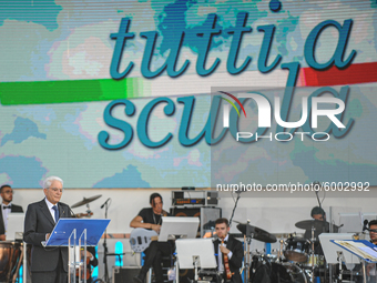 The President of the Italian Republic Sergio Mattarella speaks, on the occasion of the reopening of schools and the start of the new school...