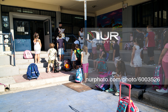 First day of school amid the COVID-19 regulations in Nea Ionia, Athens, Greece, on September 14, 2020.  