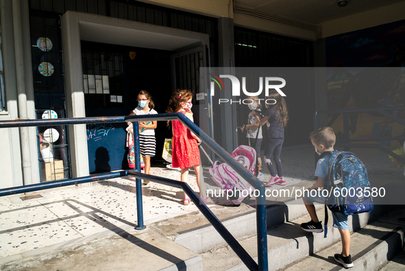 First day of school amid the COVID-19 regulations in Nea Ionia, Athens, Greece, on September 14, 2020.  