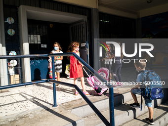 First day of school amid the COVID-19 regulations in Nea Ionia, Athens, Greece, on September 14, 2020.  (