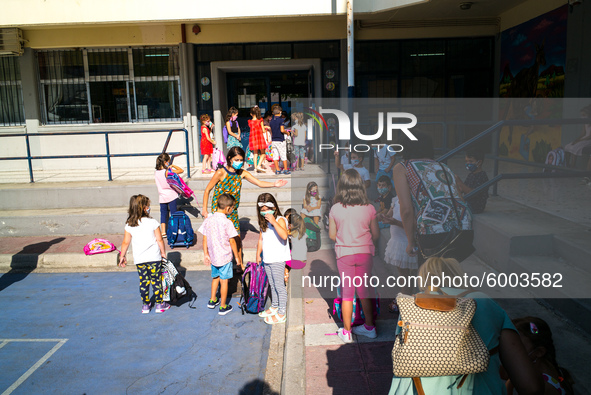 First day of school amid the COVID-19 regulations in Nea Ionia, Athens, Greece, on September 14, 2020.  