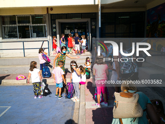 First day of school amid the COVID-19 regulations in Nea Ionia, Athens, Greece, on September 14, 2020.  (