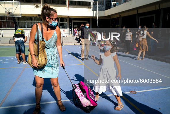 First day of school amid the COVID-19 regulations in Nea Ionia, Athens, Greece, on September 14, 2020.  