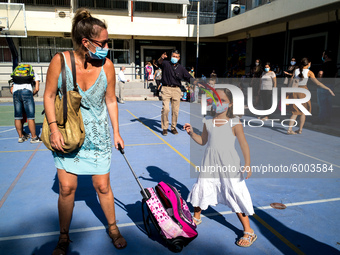 First day of school amid the COVID-19 regulations in Nea Ionia, Athens, Greece, on September 14, 2020.  (