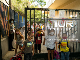 First day of school amid the COVID-19 regulations in Nea Ionia, Athens, Greece, on September 14, 2020.  (