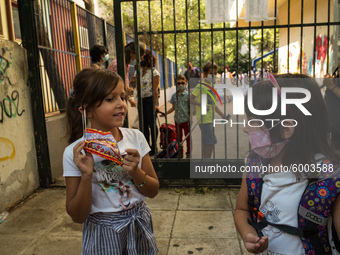 First day of school amid the COVID-19 regulations in Nea Ionia, Athens, Greece, on September 14, 2020.  (