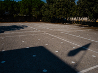 External atrium of the Don Tonino Bello High School in Molfetta, with the tracking of safety distances, pending the reopening of the school...