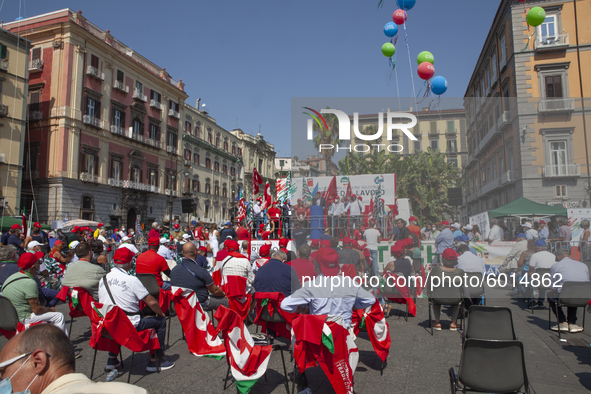 The secretary of the Cgil Maurizio Landini speaks during the demonstration of Trade Unions CGIL, CISL And UIL In Naples, Italy, on September...