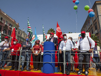 The secretary of the Cgil Maurizio Landini speaks during the demonstration of Trade Unions CGIL, CISL And UIL In Naples, Italy, on September...