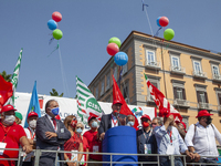 The secretary of the Cgil Maurizio Landini speaks during the demonstration of Trade Unions CGIL, CISL And UIL In Naples, Italy, on September...