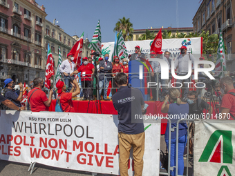 The secretary of the Cgil Maurizio Landini speaks during the demonstration of Trade Unions CGIL, CISL And UIL In Naples, Italy, on September...