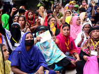 Garments workers of Dragon Group stage a demonstration in front of Department of Labor building demanding their due payment in Dhaka, Bangla...