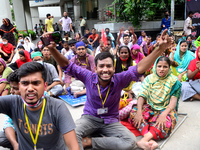 Garments workers of Dragon Group stage a demonstration in front of Department of Labor building demanding their due payment in Dhaka, Bangla...