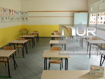 A school ready to reopen in L'Aquila, Italy, on September 21, 2020. Schools reopens in Abruzzo and other italian regions on September 24 aft...