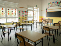 A school ready to reopen in L'Aquila, Italy, on September 21, 2020. Schools reopens in Abruzzo and other italian regions on September 24 aft...