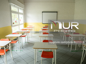 A school ready to reopen in L'Aquila, Italy, on September 21, 2020. Schools reopens in Abruzzo and other italian regions on September 24 aft...