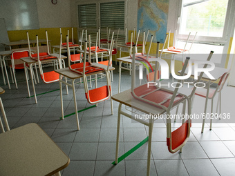 A school ready to reopen in L'Aquila, Italy, on September 21, 2020. Schools reopens in Abruzzo and other italian regions on September 24 aft...