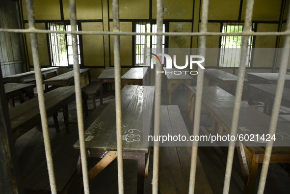 Empty classroom at a school, in Guwahati, Assam, India on September 21, 2020 as schools reopened after more than 5-months closure due to the...