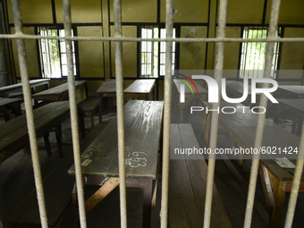 Empty classroom at a school, in Guwahati, Assam, India on September 21, 2020 as schools reopened after more than 5-months closure due to the...