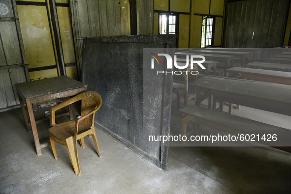 Empty classroom at a school, in Guwahati, Assam, India on September 21, 2020 as schools reopened after more than 5-months closure due to the...