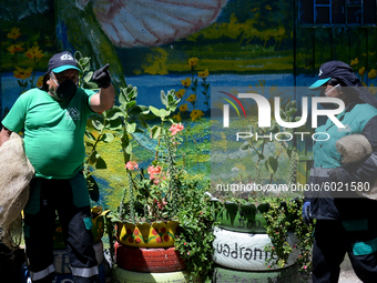 Mr. Botache and Mrs. Stella, during a work day on the recycling route in the town of San Cristóbal, in Bogota, Colombia on September 9, 2020...