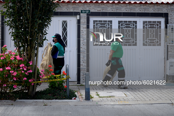 Mr. Botache and Mrs. Stella, during a work day on the recycling route in the town of San Cristóbal, in Bogota, Colombia on September 9, 2020...