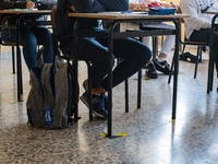 Classrooms with the desks at a safe distance of the institute of surveyors in Rieti, Italy on 24 September 2020. Reopening for schools that...