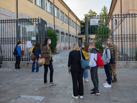 Students of the Liceo Scientfico of Rieti, Italy on 24 September 2020 at the entrance. Reopening for schools that have postponed the start o...