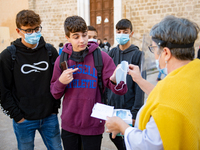 Students of the Liceo Scientfico of Rieti, Italy on 24 September 2020 at the entrance. Reopening for schools that have postponed the start o...