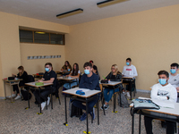 Classrooms with the desks at a safe distance of the institute of surveyors in Rieti, Italy on 24 September 2020. Reopening for schools that...