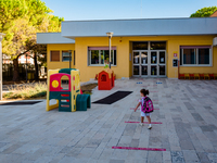 A little girl on her way to school on the first day of school in Molfetta on 24 September 2020.
The return to school for children attending...