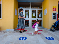 A little girl on her way to school on the first day of school in Molfetta on 24 September 2020.
The return to school for children attending...