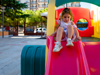 A little girl playing inside the kindergarten on the first day of school in Molfetta on 24 September 2020.
The return to school for childre...