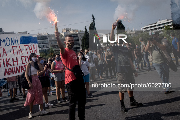 Students protest in Athens, Greece on September 24, 2020. They ask from the government to give money for education, to reduce the number of...