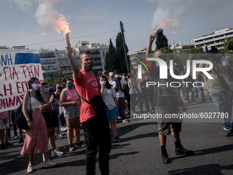 Students protest in Athens, Greece on September 24, 2020. They ask from the government to give money for education, to reduce the number of...