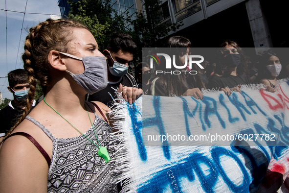 Students protest in Athens, Greece on September 24, 2020. They ask from the government to give money for education, to reduce the number of...