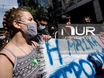 Students protest in Athens, Greece on September 24, 2020. They ask from the government to give money for education, to reduce the number of...