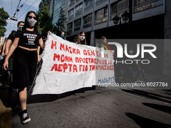 Students protest in Athens, Greece on September 24, 2020. They ask from the government to give money for education, to reduce the number of...