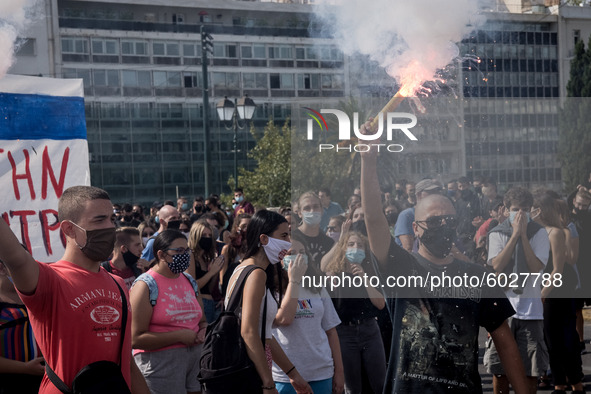 Students protest in Athens, Greece on September 24, 2020. They ask from the government to give money for education, to reduce the number of...