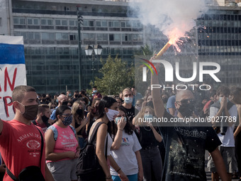 Students protest in Athens, Greece on September 24, 2020. They ask from the government to give money for education, to reduce the number of...