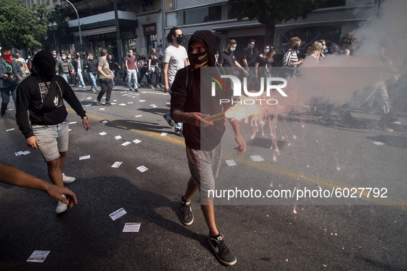 Students protest in Athens, Greece on September 24, 2020. They ask from the government to give money for education, to reduce the number of...